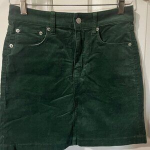 NWT J Crew Women's Corduroy Mini Skirt, Size 0, Forest Floor Green